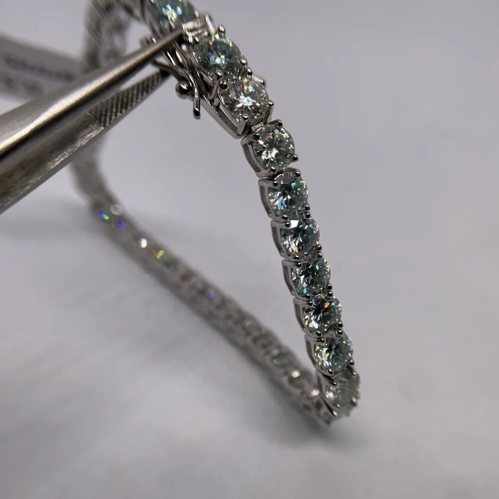 Huge Moissanite Diamond Tennis Bracelet 18K 925 28 Ct Brilliant Round Cut